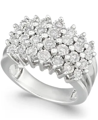 Diamond Multi-Row Ring (1/2 ct. t.w.) in Sterling Silver or 14K Gold Over Sterling Silver