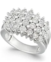 Diamond Multi-Row Ring (1/2 ct. t.w.) in Sterling Silver or 14K Gold Over Sterling Silver