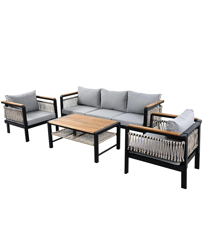 Mondawe 4 Pieces Outdoor Sectional Sofa Set 5-person Patio Seating Group