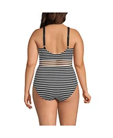 Lands' End Plus Crochet Square Neck High Leg One Piece Swimsuit