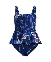 Lands' End Women's Smocked Tankini Top and High Waisted Bottoms Swimsuit Set