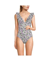 Lands' End Women's Pique Ruffle One Piece Swimsuit