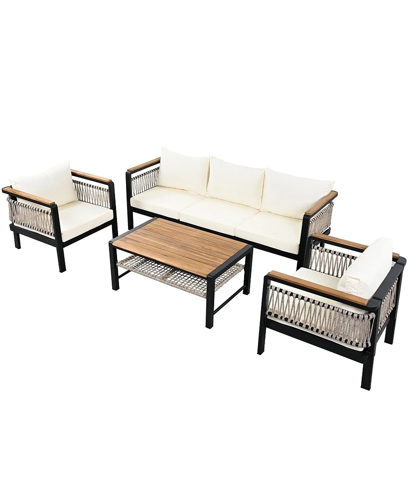 Mondawe 4 Pieces Outdoor Sectional Sofa Set 5-person Patio Seating Group