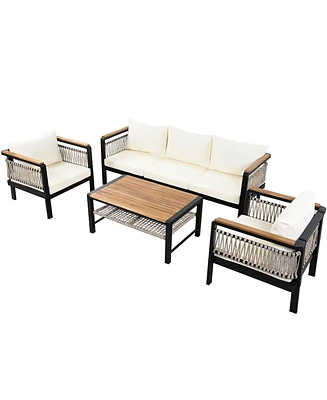 Mondawe 4 Pieces Outdoor Sectional Sofa Set 5-person Patio Seating Group