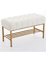 Tufted Bedroom Bench with Storage Rack Upholstered Shoe Bench with Metal Legs for End of Bed Entryway Living Room or Closet Seating-The Pop Home