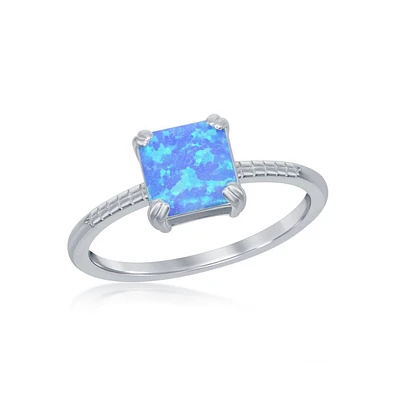 Sterling Silver Square Synthetic Opal Beaded Band Ring