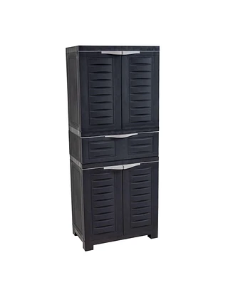 Plastic Garage Storage Cabinet with 2 Adjustable Shelves - 57" H Garage, Office, Home, Laundry Room Charcoal