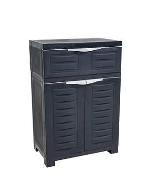 Plastic Garage Storage Cabinet with Adjustable Shelf - 34.5" H Garage, Office, Home, Laundry Room Charcoal