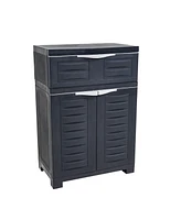 Plastic Garage Storage Cabinet with Adjustable Shelf - 34.5" H Garage, Office, Home, Laundry Room Charcoal