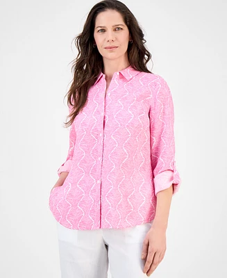 Charter Club Petite Printed Roll-Tab Shirt, Exclusively ay Macy's