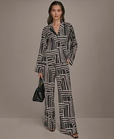 Donna Karan New York Women's Long Sleeve Geo Print Button Down Shirt