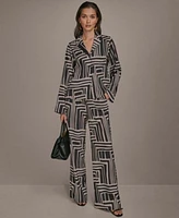 Donna Karan New York Womens Printed Button Down Shirt Wide Leg Pants