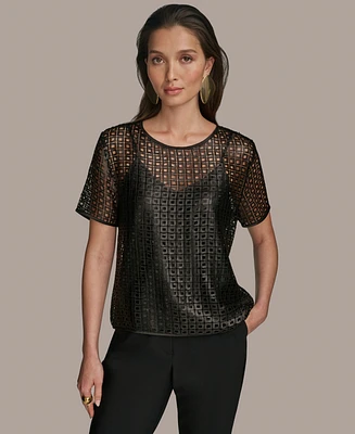 Donna Karan New York Women's Sequin Mesh Short-Sleeve Top