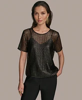 Donna Karan New York Women's Sequin Mesh Short-Sleeve Top
