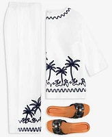 Charter Club Womens Palm Applique 100 Linen Top Woven Applique 100 Linen Pull On Cropped Pants Exclusively At Macys