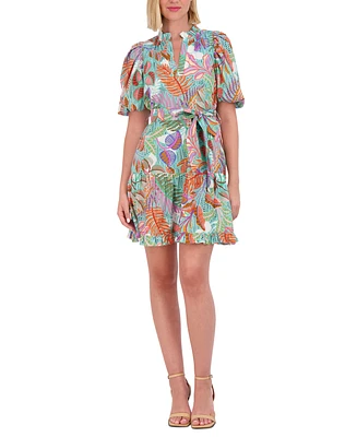 Vince Camuto Women's Printed Puff-Sleeve Cotton Dress