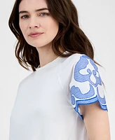 T Tahari Women's Printed Short-Sleeve Top