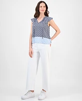 Nautica Jeans Women's Floral-Print Flutter-Sleeve Blouse