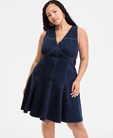 Bar Iii Plus Denim Halter Flared Dress, Exclusively at Macy's