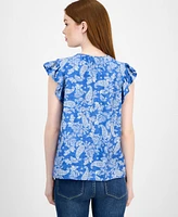 Tommy Hilfiger Women's Floral-Print Flutter-Sleeve Top