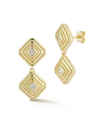 Rachel Zoe 14K Gold Plated Sterling Silver Ribbed Double Square Drop Earrings