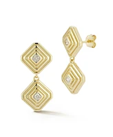 Rachel Zoe 14K Gold Plated Sterling Silver Ribbed Double Square Drop Earrings