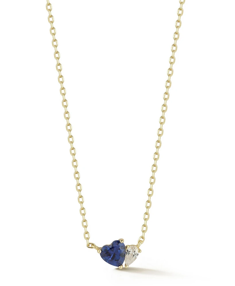Rachel Zoe 14K Gold Plated Sterling Silver Dainty Two-Stone Heart Necklace