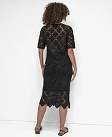 Dkny Womens Crocheted Short Sleeve Sweater Midi Sweater Skirt