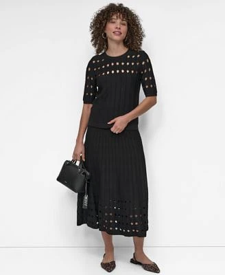 Dkny Womens Crepe Cutout Sweater Midi Sweater Skirt