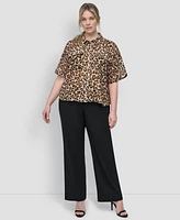 Dkny Plus Animal Print Short-Sleeve Button-Front Shirt