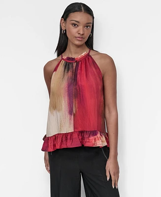 Dkny Women's Printed High-Neck Sleeveless Peplum Top