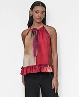 Dkny Women's Printed High-Neck Sleeveless Peplum Top