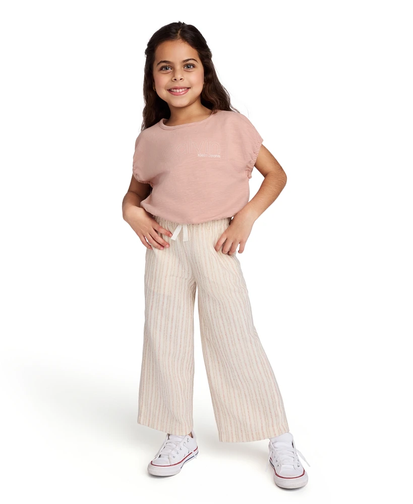 Calvin Klein Toddler and Little Girls 2-Piece Slub Jersey Elasticized T-Shirt Reverse Terry Striped Pant