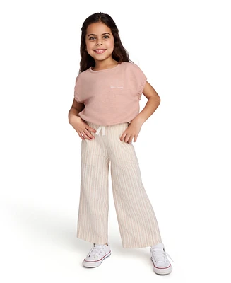 Calvin Klein Toddler and Little Girls 2-Piece Slub Jersey Elasticized T-Shirt Reverse Terry Striped Pant