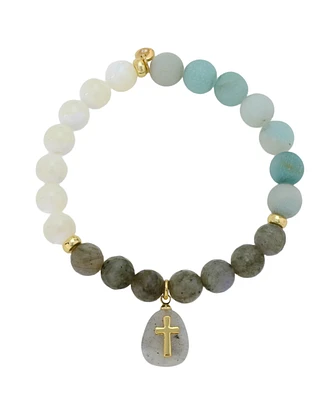 Unwritten Mother of Pearl and Labradorite Cross Charm Stretch Bracelet
