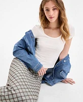 Celebrity Pink Juniors Oversized Denim Shirt Jacket Hippie Rose Juniors Scoop Neck Cap Sleeve T Shirt Plaid Maxi Skirt