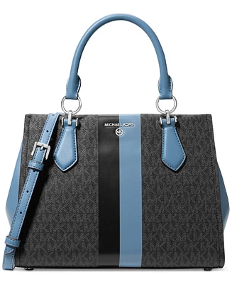 Michael Kors Logo Marilyn Medium Stripe Satchel
