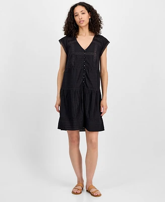 Lucky Brand Women's Cotton Button-Front Lace Mini Dress