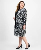 Le Suit Plus Floral-Print Jewel-Neck Jacket Topper & Empire Seamed Dress