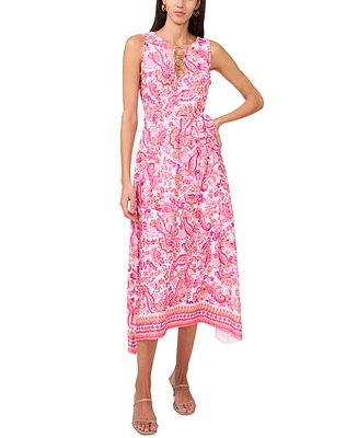 Msk Women's Printed O-Ring-Trim Sleeveless Midi Dress