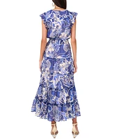 Msk Women's Flutter-Sleeve Smocked-Waist Maxi Dress