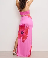 Good American Women's Satin Placed-Floral Maxi Skirt