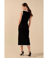 endless rose Women's Knit Contrast Midi Dress