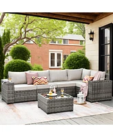 Xizzi Patio Furniture Set,6 Piece Outdoor Sectional Sofa Couch Set,Patio Conversation Set with Modular Wicker Chairs,Widened Armrest,Side Table,Orange