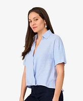 Cable & Gauge Women's Wrap Front Linen Blend Top