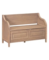 Solid Wood Entryway Storage Bench with Safety Hinge and Removable Cushion Seat Traditional Design for Bedroom Living Room-The Pop Home