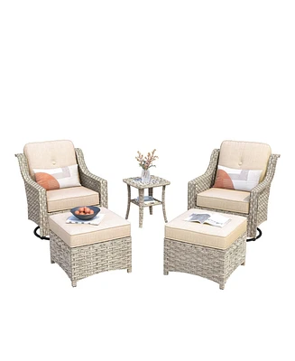 Xizzi 5 Piece Outdoor Patio Furniture Set,Wicker Conversation Set with Swivel Rocker Chairs,Ottomans and Side Table for Outside Porch Balcony Backyard