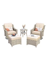 Xizzi 5 Piece Outdoor Patio Furniture Set,Wicker Conversation Set with Swivel Rocker Chairs,Ottomans and Side Table for Outside Porch Balcony Backyard