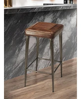 Industrial Backless Counter Height Chair with Wood Seat and Iron Frame