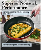 Cook N Home Stay Cool Handle Pattern 12-Piece Nonstick Cookware Set, Marble Red